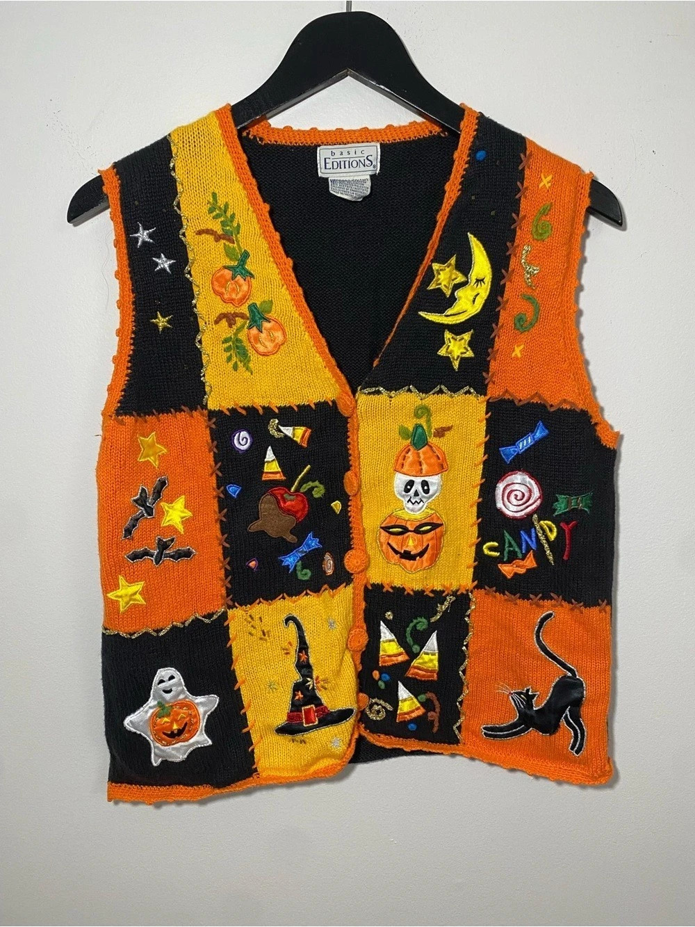 Vintage 90’s Halloween Basic Editions Patchwork Sweater Vest Medium
